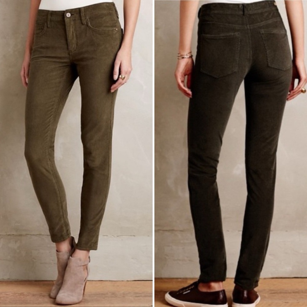 Pilcro and the letterpress Serif Skinny Green Corduroy Pants Anthropologie sz 25